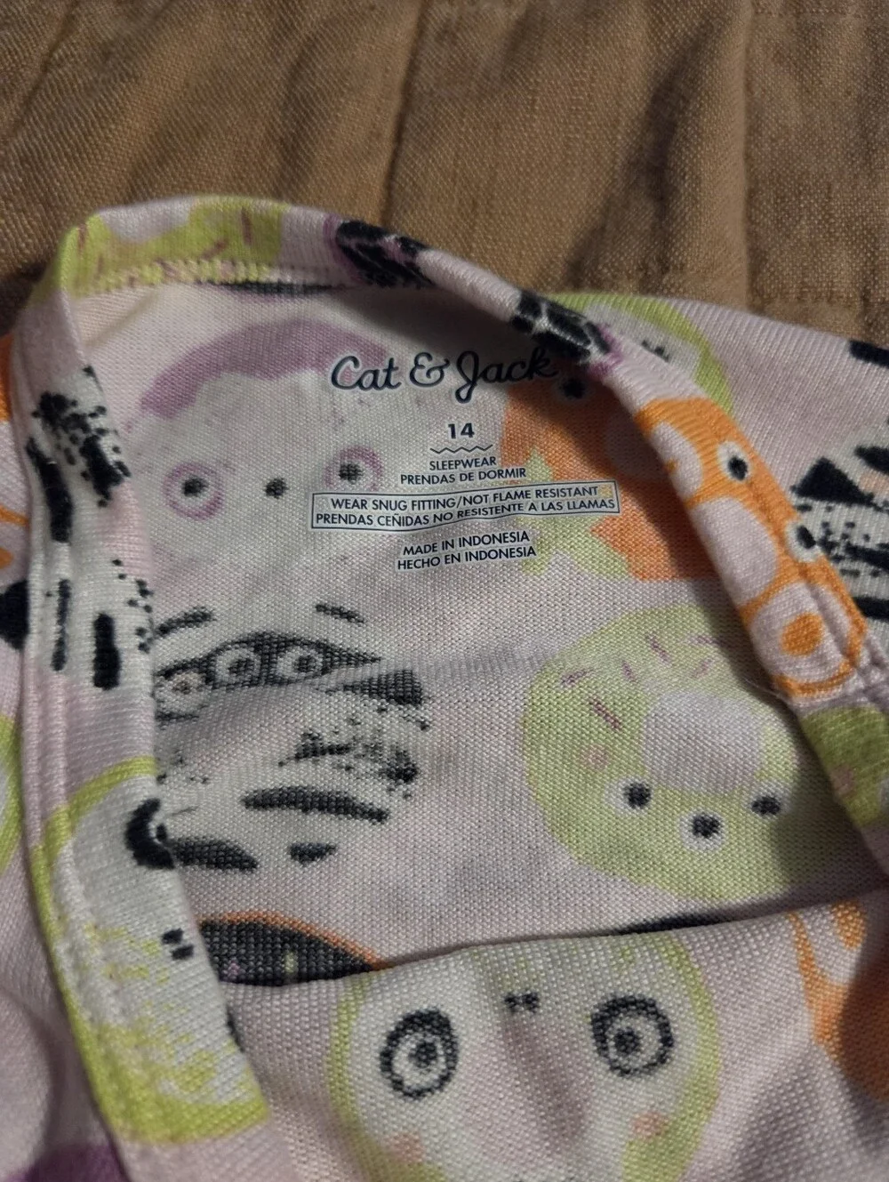 Kids Halloween Owl & Donut Print Long Sleeve Pajama Set - Pink/Orange/Green